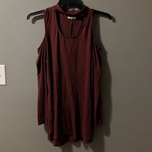 Cold-shoulder Choker Long Sleeve Top